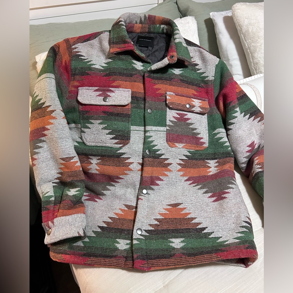 Cotton On Multicolor Aztec Print Shacket — Green, Red, Orange, Brown ( warm)